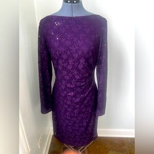 Chaps Ralph Lauren Sz 12 Deep Purple Lace Dress Sz 12 Long Sleeve Cocktail
